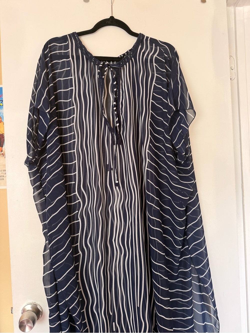 Vintage Navy and White Striped Tie-Neck Tunic